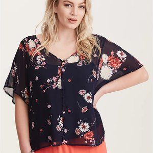 TORRID FLORAL PRINT CHIFFON DOLMAN TOP SIZE 1